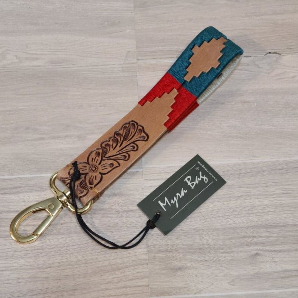 Myra Bag Tooled Leather Key Fob Wristlet Western Aztec Strap Keychain NWT
